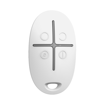 Controle remoto branco com quatro botões em forma de cruz