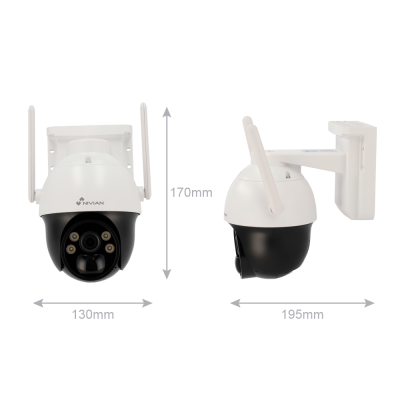 Câmara de segurança Nivian em branco e preto com antenas e LEDs