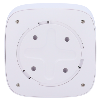 Tomada elétrica branca com quatro parafusos e design circular no centro