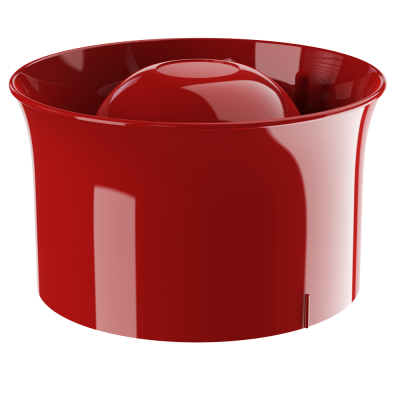 Recipiente plástico vermelho com esfera no interior