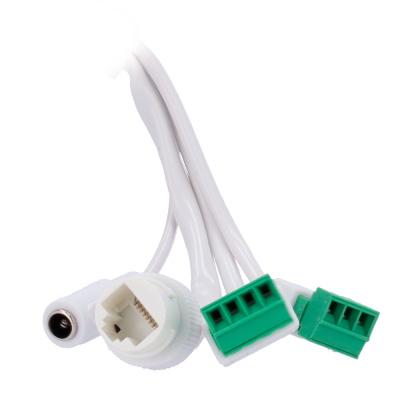 Cabo com conectores de alimentação, RJ45 e terminais verdes