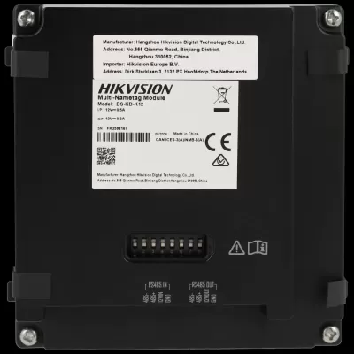 Módulo Multi-Nametag Hikvision DS-KD-K12 preto com etiqueta branca detalhada