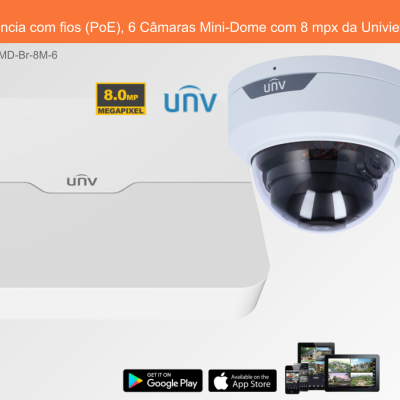 Sistema de videovigilância com 6 câmaras Mini-Dome e caixa principal branca