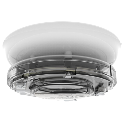 Dispositivo de segurança contra incêndios branco e transparente visto de baixo