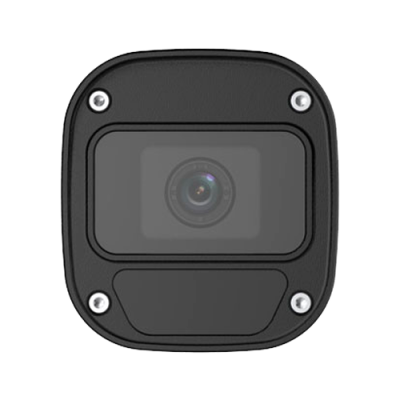 Câmera de ação preta quadrada com lente visível