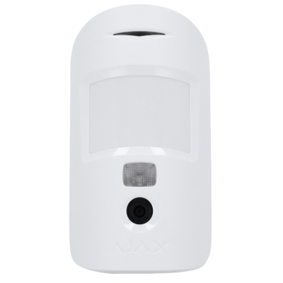 Sensor de movimento branco AJAX com lente escura circular e área translúcida