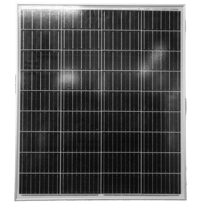 Painel solar fotovoltaico com painéis pretos e moldura prateada
