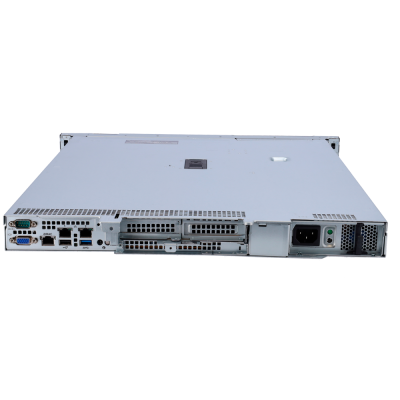 Servidor de rack cinzento metálico com várias portas na parte traseira