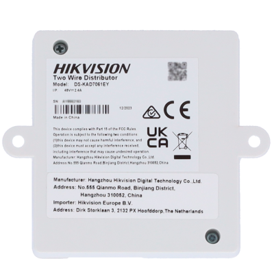 Etiqueta traseira do distribuidor Hikvision modelo DS-KAD7061EY em caixa branca