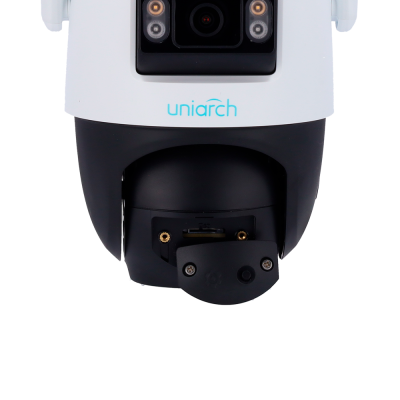 Câmara de segurança branca e preta da marca uniarch com cabos