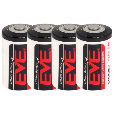 Quatro pilhas de lítio EVE ER14250 3.6V em fila
