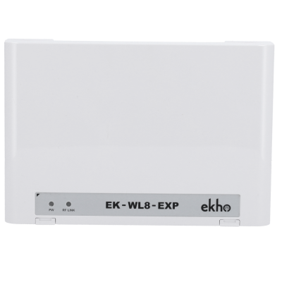 Dispositivo eletrónico branco EK - WL8 - EXP com LEDs PW e RF LINK