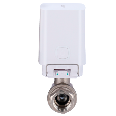 Válvula eletrónica com atuador branco e corpo metálico prateado