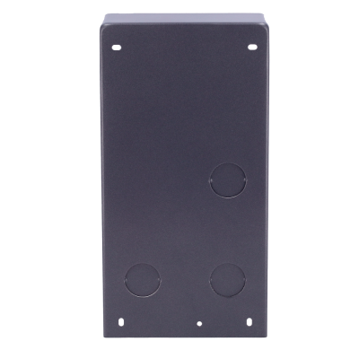 caixa metálica cinza escura com círculos salientes