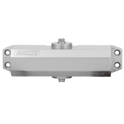 Fecho metálico prateado para porta com marca DORCAS