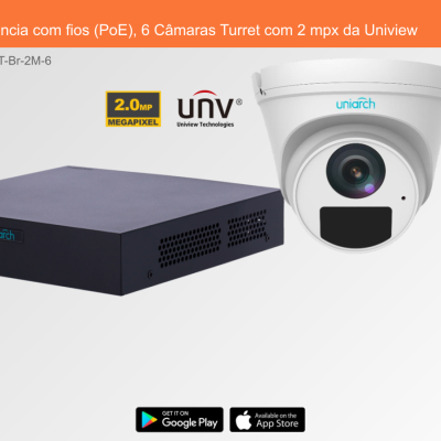 Sistema de videovigilância com gravador preto e câmara Turret branca da Uniview