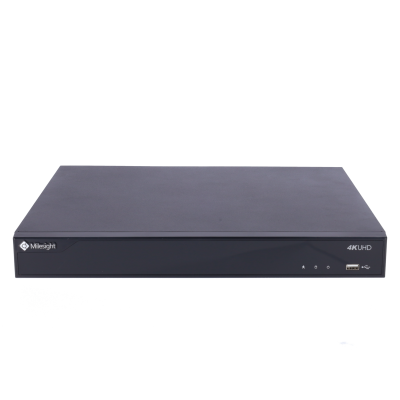 Receptor digital preto retangular com marca Milesight e 4K UHD