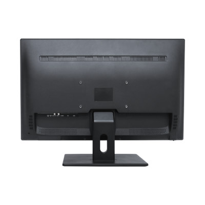 Monitor preto visto de trás com base retangular