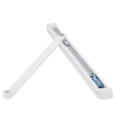 Suporte branco com braço articulado e componentes metálicos