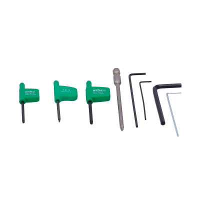 Conjunto de chaves de fendas e allen com cabos verdes e metal