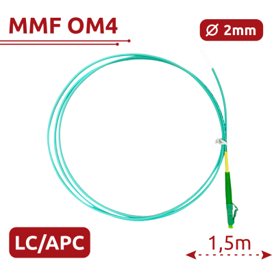 Cabo de fibra ótica MMF OM4 azul com conector verde LC/APC