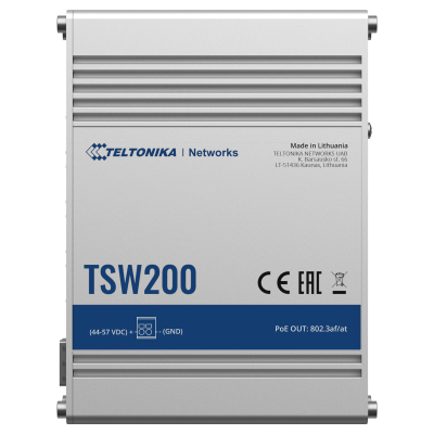 Dispositivo TELTONIKA Networks TSW200 cinzento claro com detalhes azuis