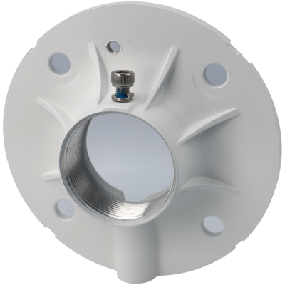 Suporte redondo branco metálico com parafuso e quatro furos de fixação