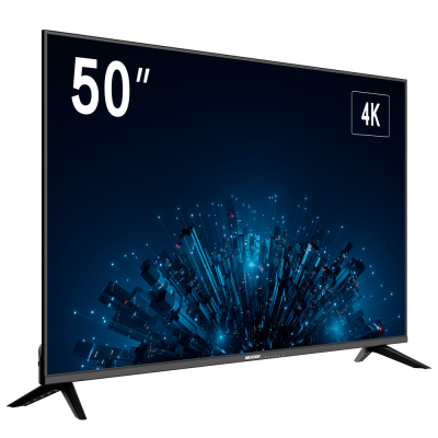 Televisor 50 polegadas 4K com moldura preta fina e pegas em ângulo