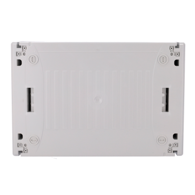 Caixa plástica branca com encaixes e parafusos