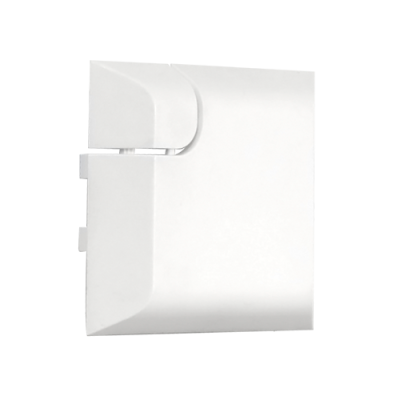 Peça de plástico branca com tampa articulada