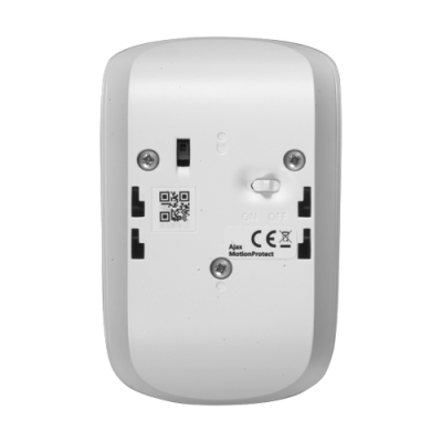 Dispositivo eletrónico branco com interruptor ON/OFF e código QR