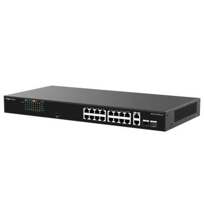 Switch de rede preto com 24 portas Ethernet e indicadores LED