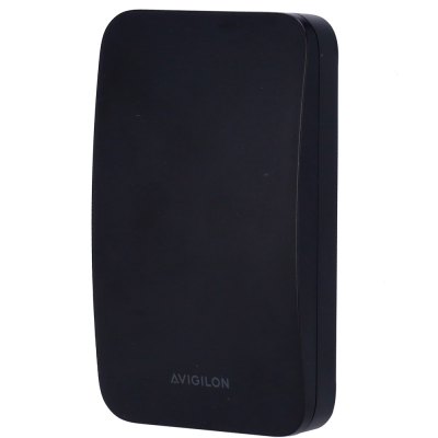 Dispositivo retangular preto com texto AVIGILON