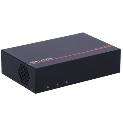 Dispositivo eletrónico preto HIKVISION com grelha lateral e LEDs frontais