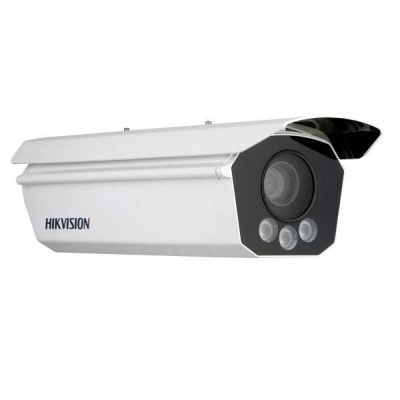 Câmara de vigilância Hikvision branca com lente e LEDs
