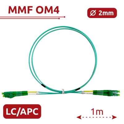 Cabo de fibra ótica MMF OM4 LC/APC 2mm 1m verde