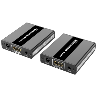 Conjunto de extensão HDMI cinzento com portas HDMI e entrada de energia DC 5V