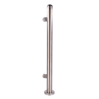 tubo metálico cilíndrico de aço inoxidável com abraçadeiras e base circular