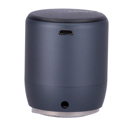 Coluna Bluetooth portátil azul com topo almofadado e porta USB-C