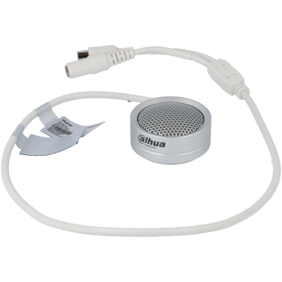 Microfone Dahlua prateado redondo com cabo branco