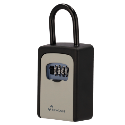 Cadeado de combinação metálico cinza e preto com combinação 0000