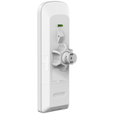 Dispositivo de rede branco com suporte cinzento e indicadores LED