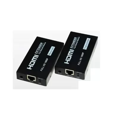 Dois dispositivos pretos HDMI EXTENDER Full HD 1080p, Receiver e Transmitter