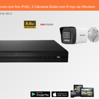 Sistema de videovigilância com gravador preto e câmara Bullet branca da Hikvision