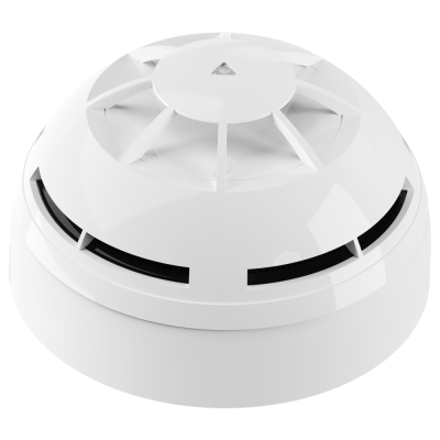 Detetor de fumo branco redondo com aberturas laterais