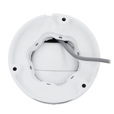 Base redonda branca de plástico com cabo cinza e orifícios para parafusos