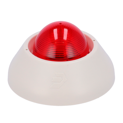 Luz de segurança com cúpula vermelha e base branca de plástico