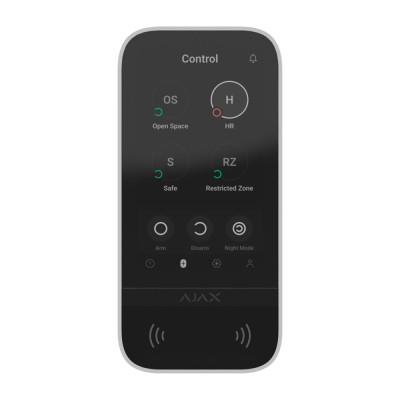 Comando remoto preto com visor digital e botões para controlo de segurança