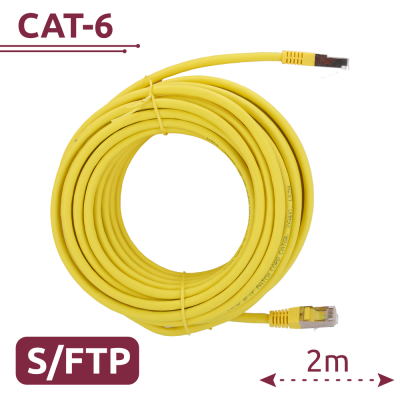 Cabo Ethernet amarelo CAT-6 com 2 metros e conector RJ45