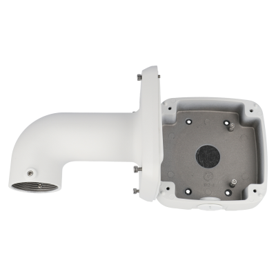 Suporte para câmara de vigilância branco e cinza, visto por dentro